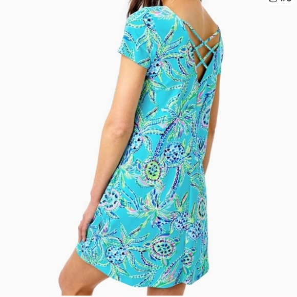 Lilly Pulitzer Kimi Cotton Swing Dress Bermuda Blue Turtle Size L - Picture 2 of 6